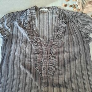 ALI & KRIS 1X Buttoned High Hem Relaxed Fit Shirt Gray Striped Size S